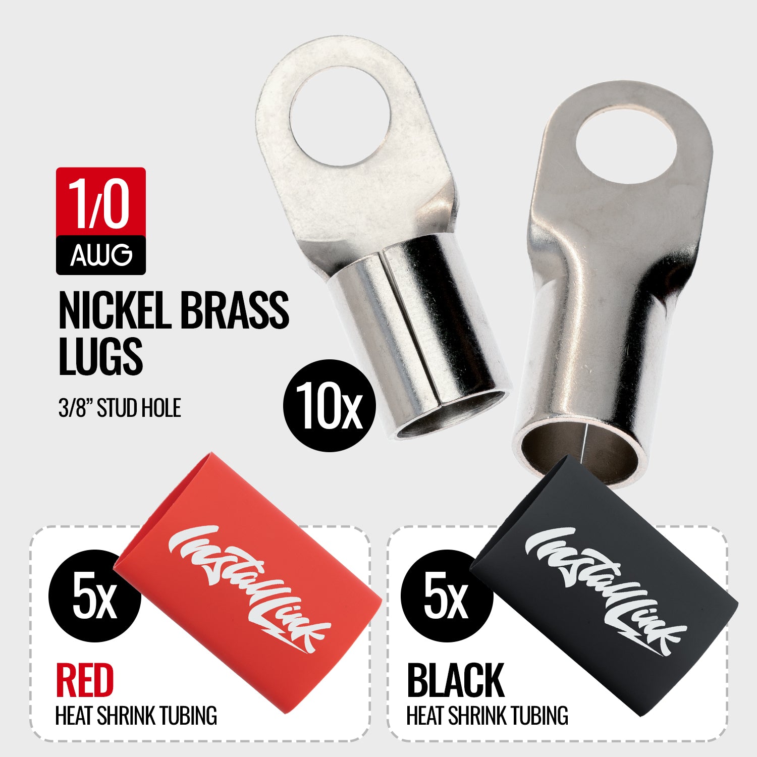 1/0 Gauge Nickel-Brass Lugs (3/8") with Heat Shrink, 10-Pack image 1