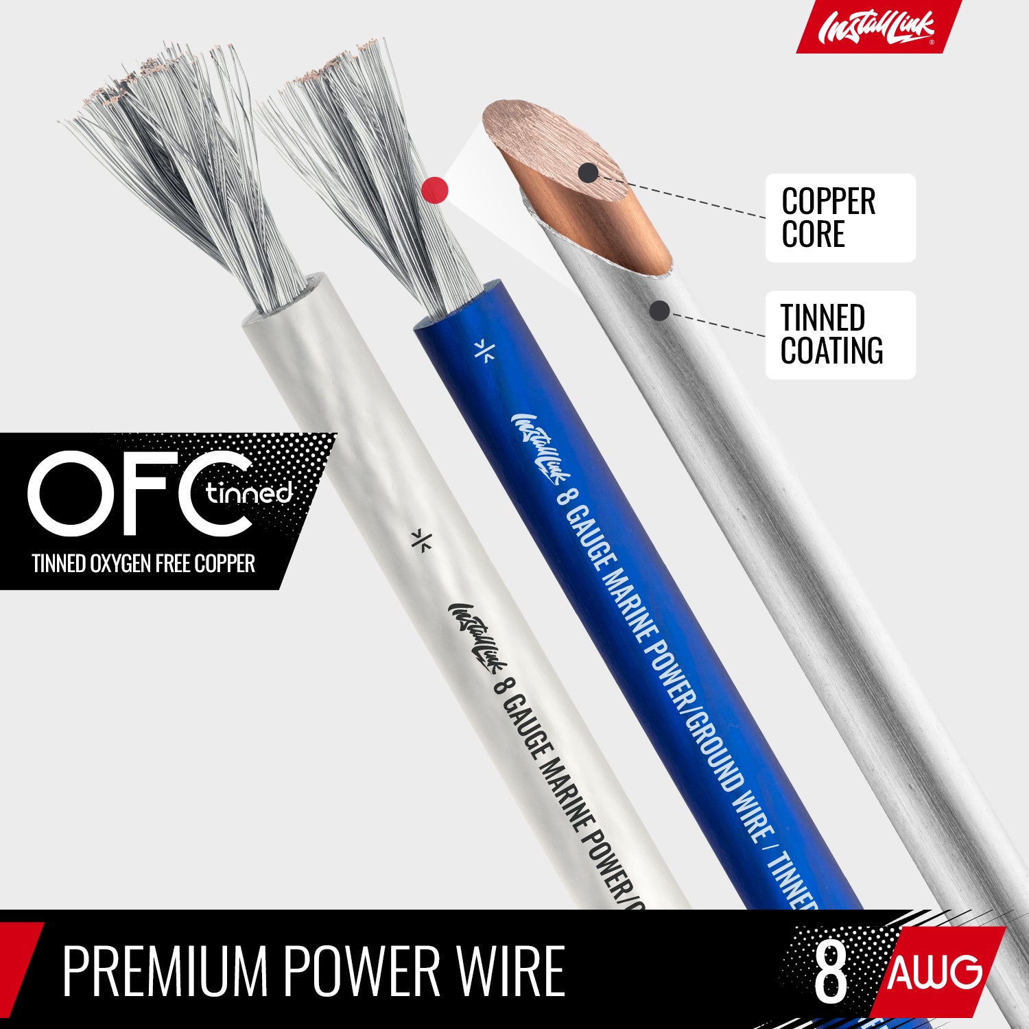 8 Gauge Power or Ground Wire 25ft Blue, 25ft White (50 Feet Total), Tinned OFC image 4