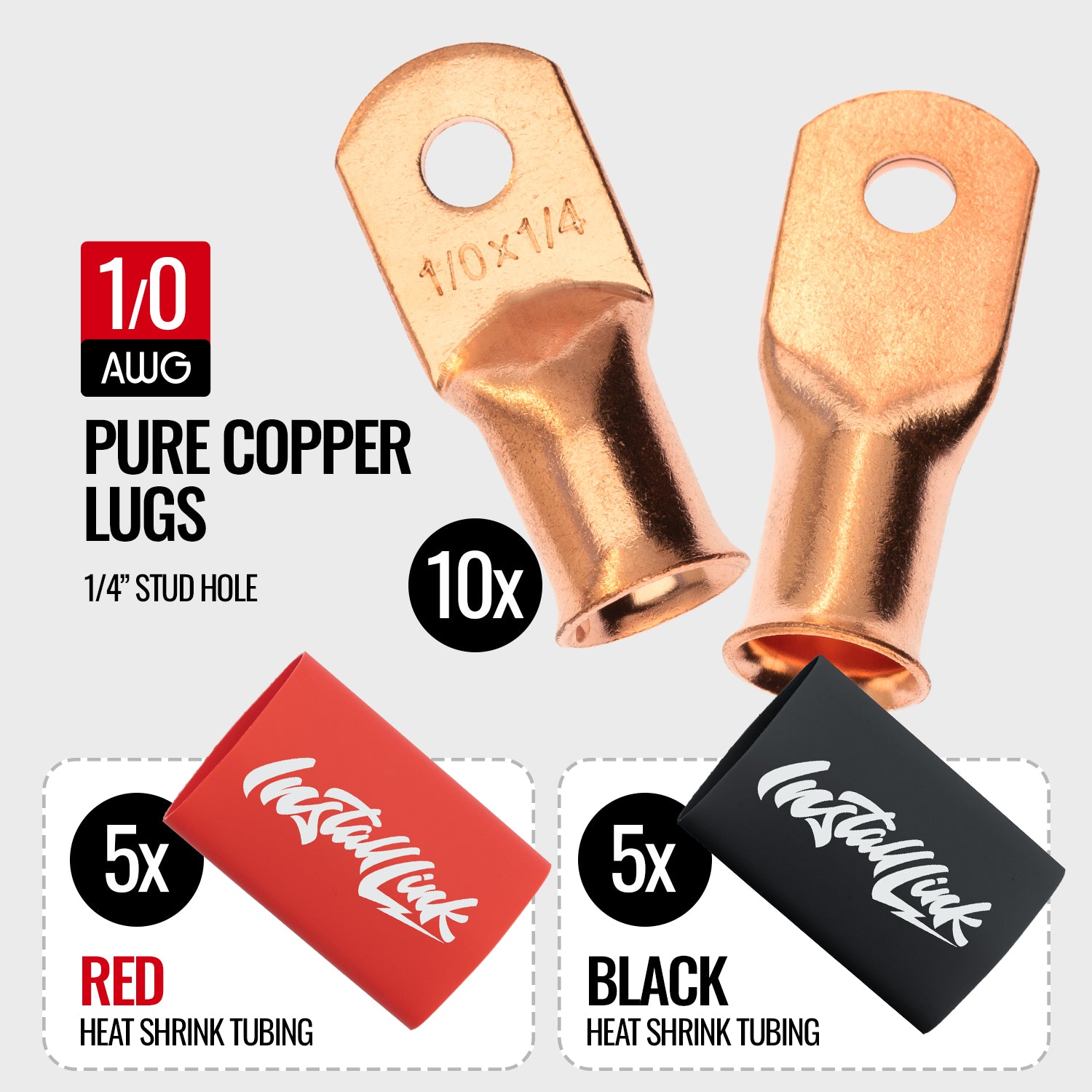 1/0 Gauge Copper Lugs (1/4") with Heat Shrink, 10-Pack image 1