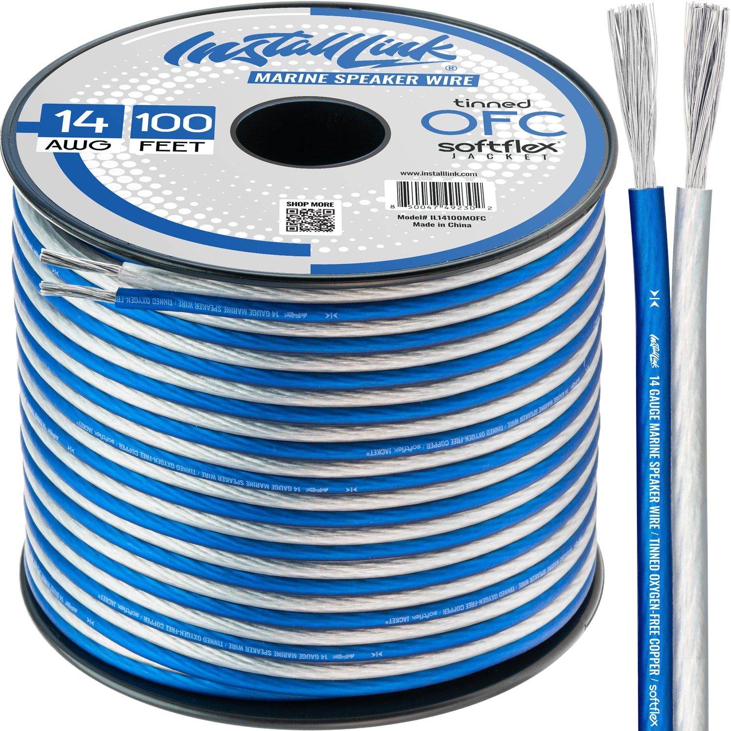 Marine Speaker Wire 14 Gauge, Tinned OFC, 100ft, Blue/White image 0