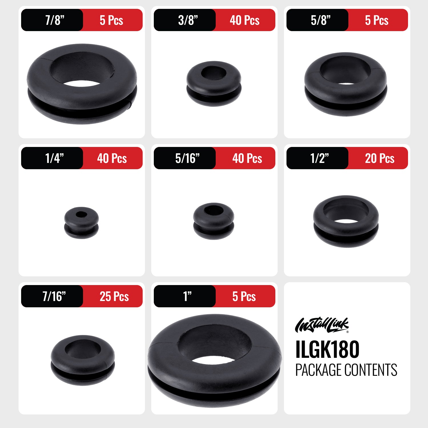 Rubber Grommet Assortment Kit, 180 Pieces, 8 Types, 1/4-1" image 4
