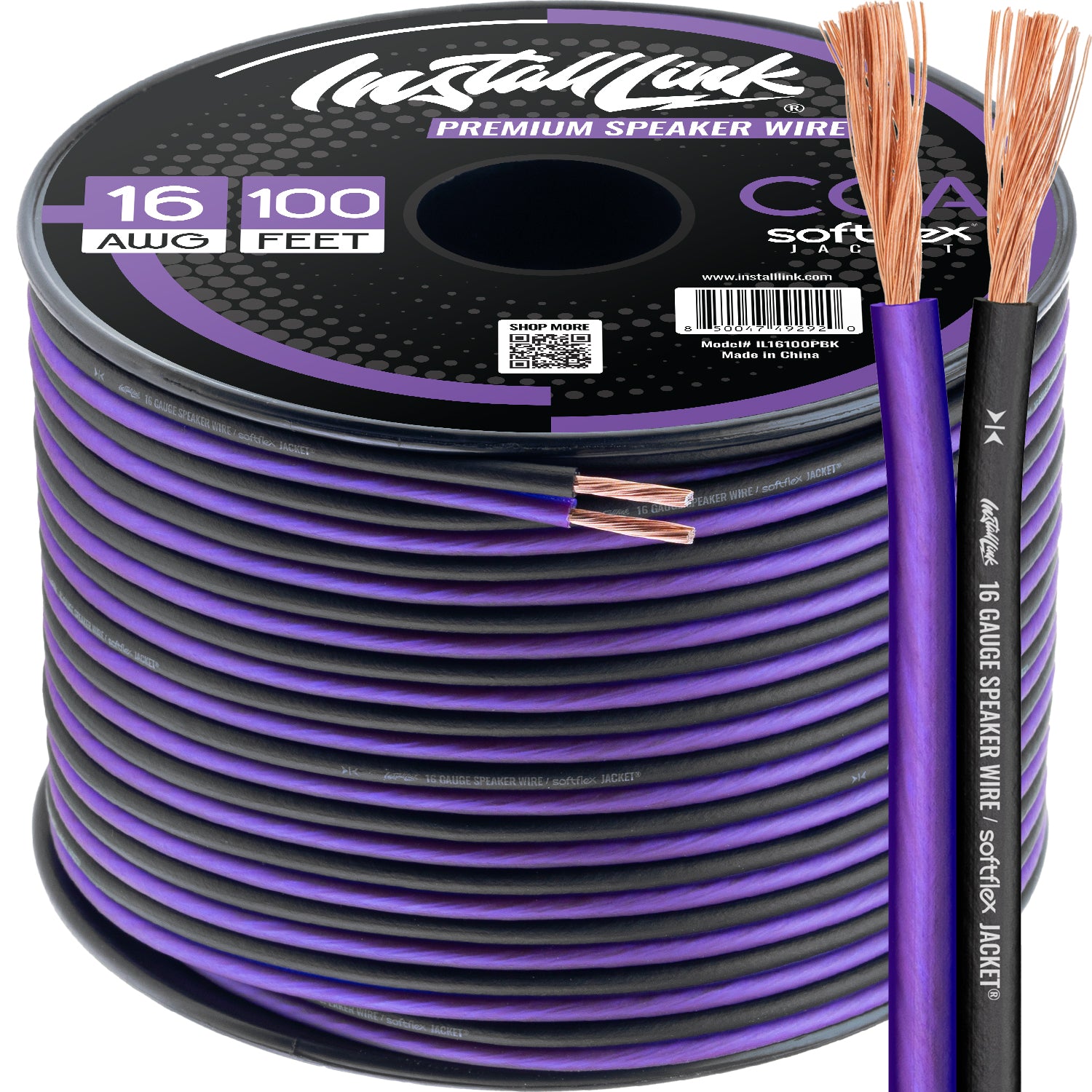 Speaker Wire 16 Gauge, CCA, 100ft, Purple/Black image 0