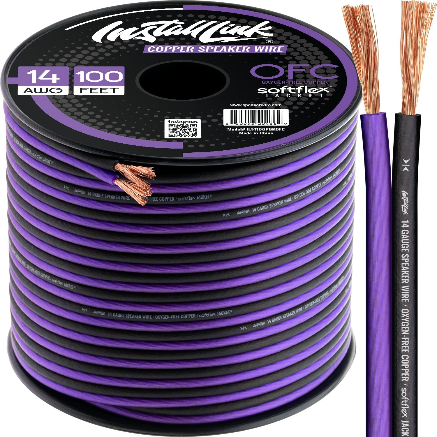 Speaker Wire 14 Gauge, OFC, 100ft, Purple/Black image 0