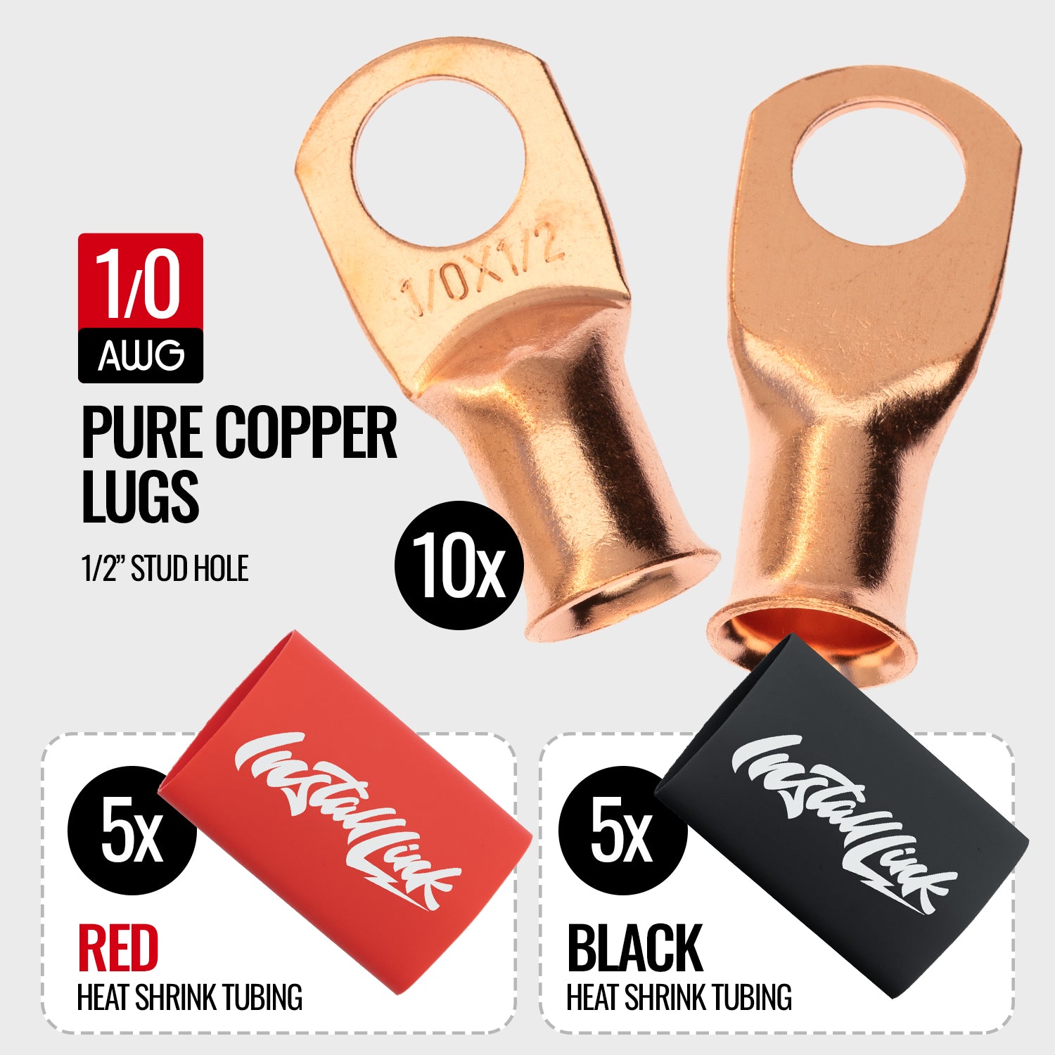 1/0 Gauge Copper Lugs (1/2") with Heat Shrink, 10-Pack image 1