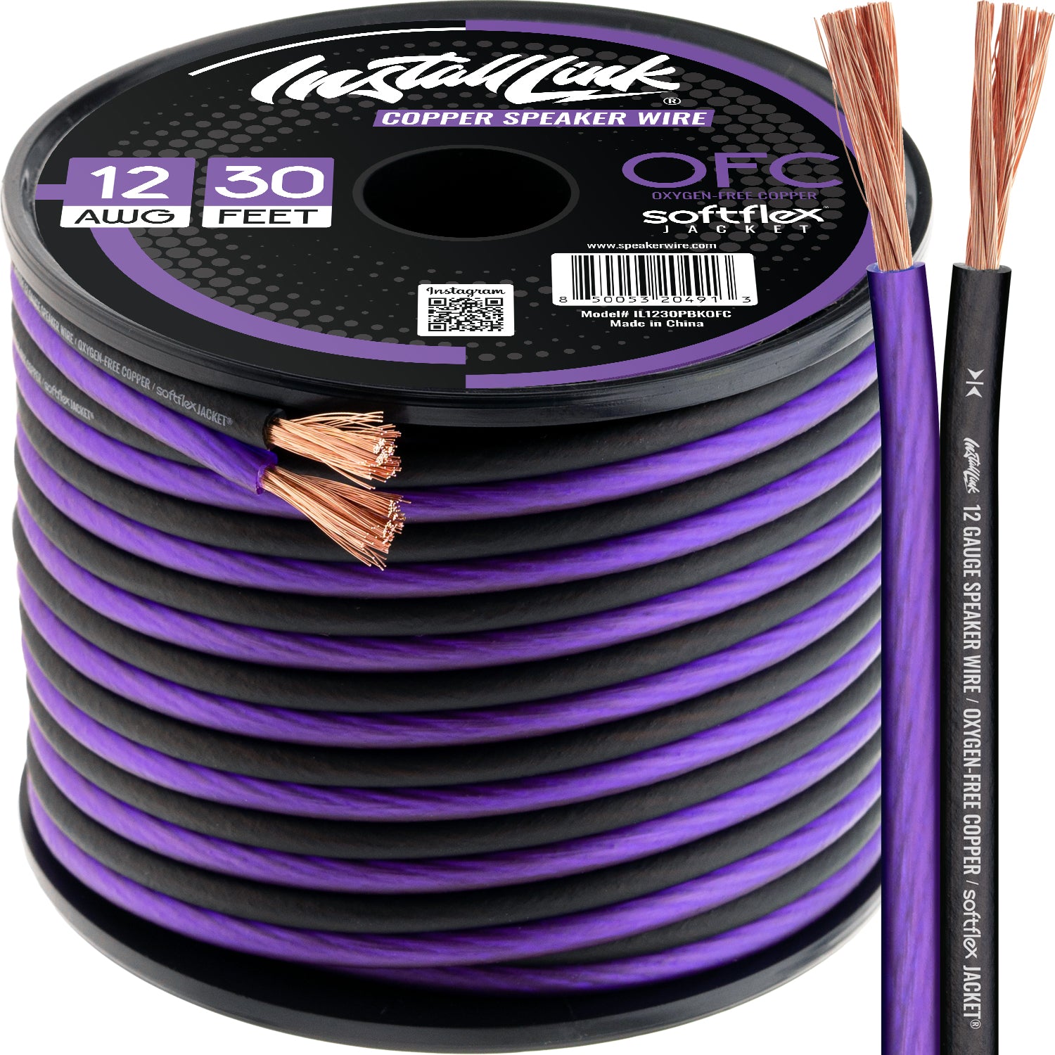 Speaker Wire 12 Gauge, OFC, 30ft, Purple/Black