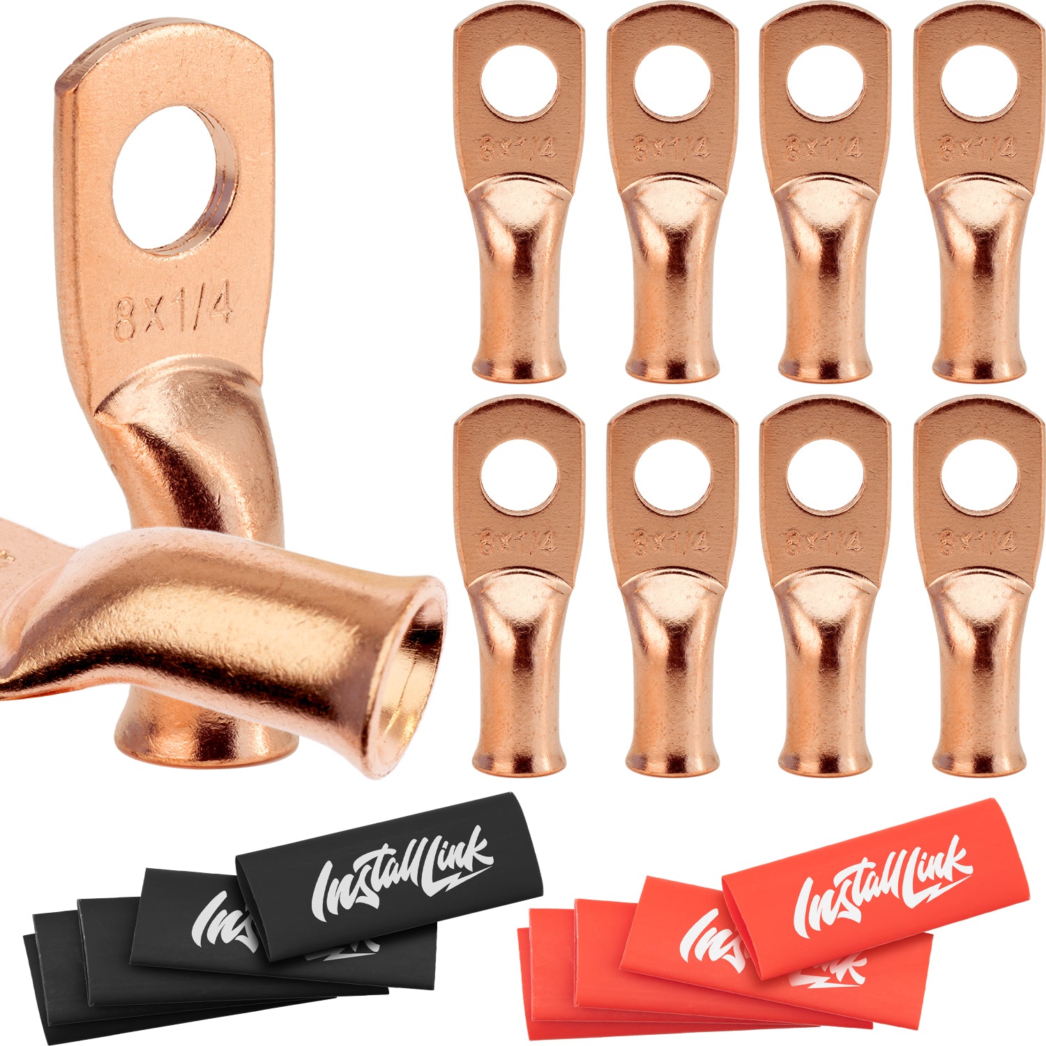 8 Gauge Copper Lugs (1/4") with Heat Shrink, 10-Pack image 0