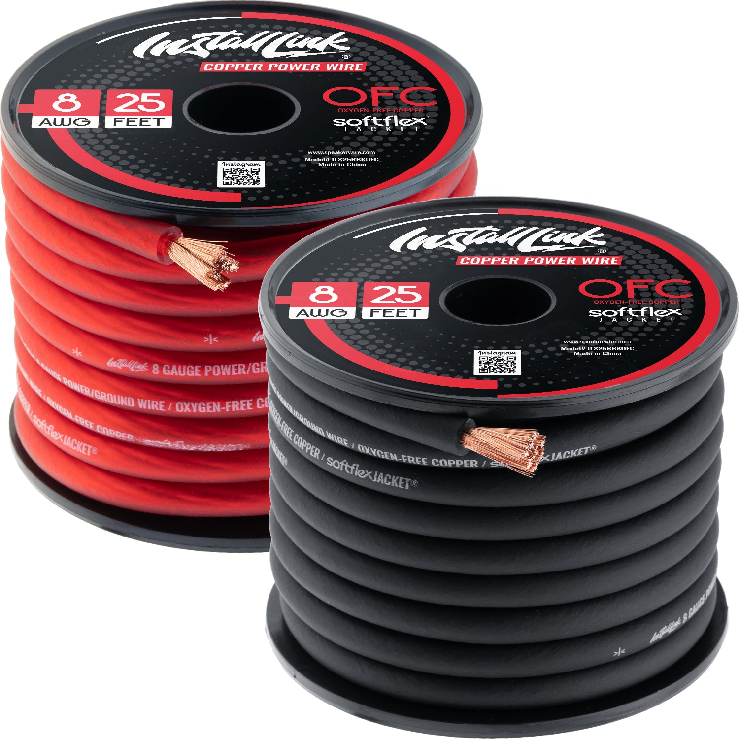 8 Gauge Pure Copper Power or Ground Wire 25ft Red, 25ft Black (50 Feet Total), OFC image 0