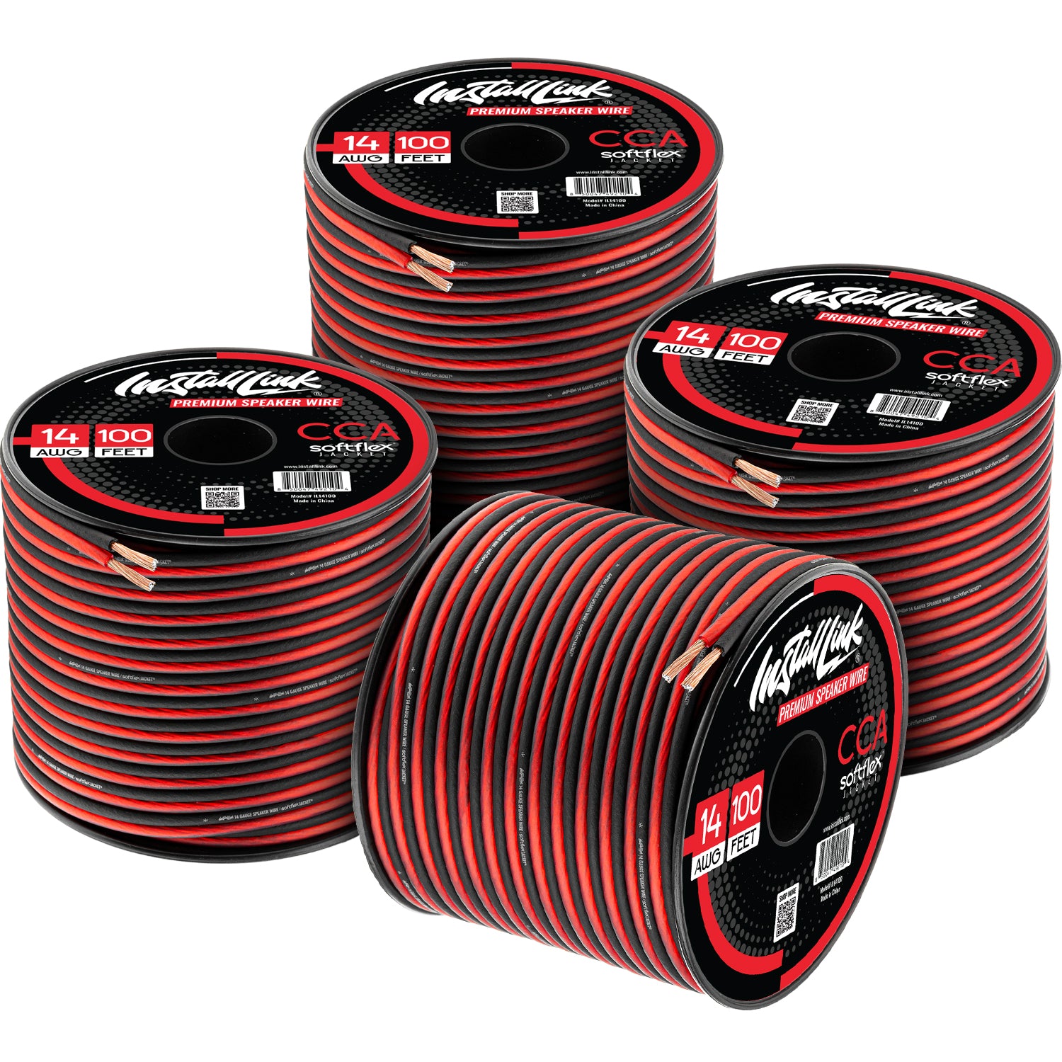 Speaker Wire 14 Gauge, CCA, 100ft, Red/Black - 4 Pack image 0