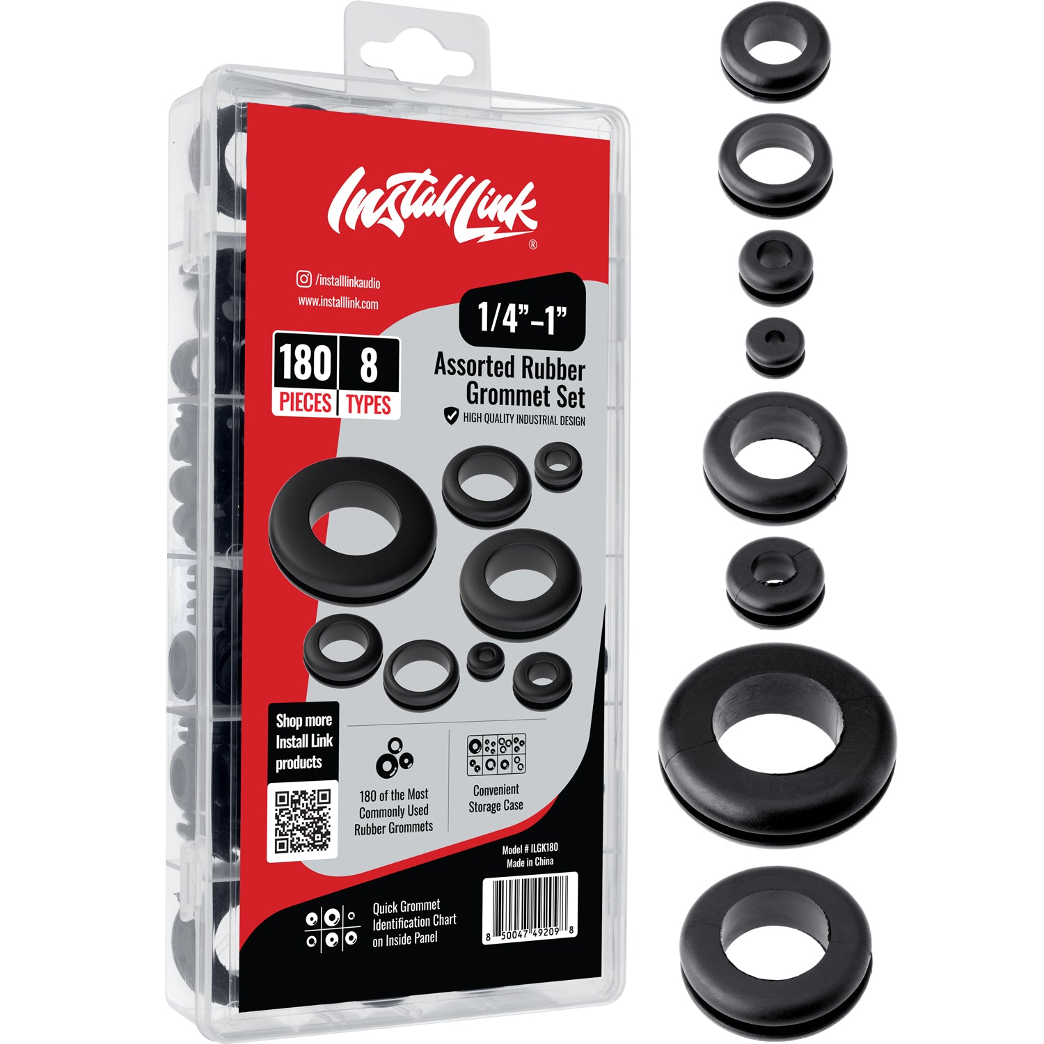 Rubber Grommet Assortment Kit, 180 Pieces, 8 Types, 1/4-1" image 0