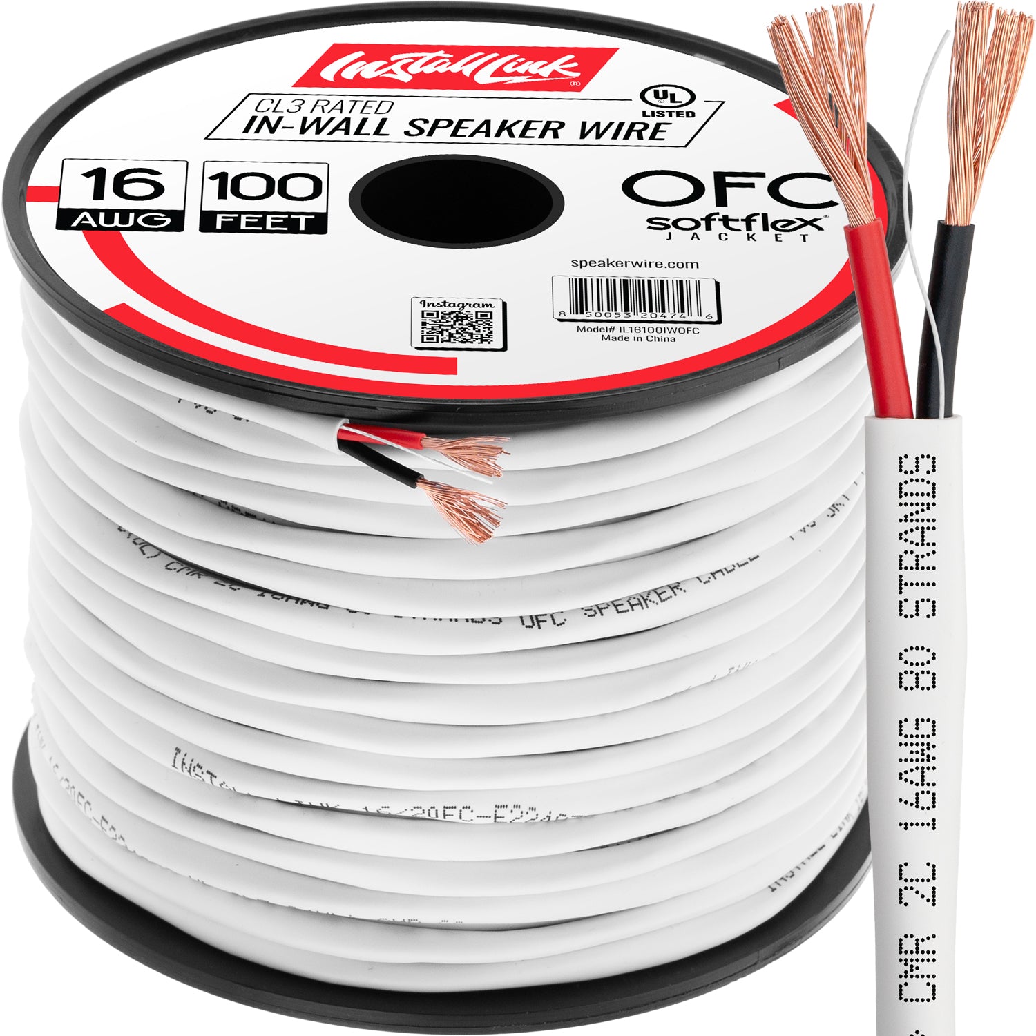 16 Gauge in-Wall Speaker Wire - UL CL3 Rated (100 FT) Oxygen Free Copper (OFC) image 0
