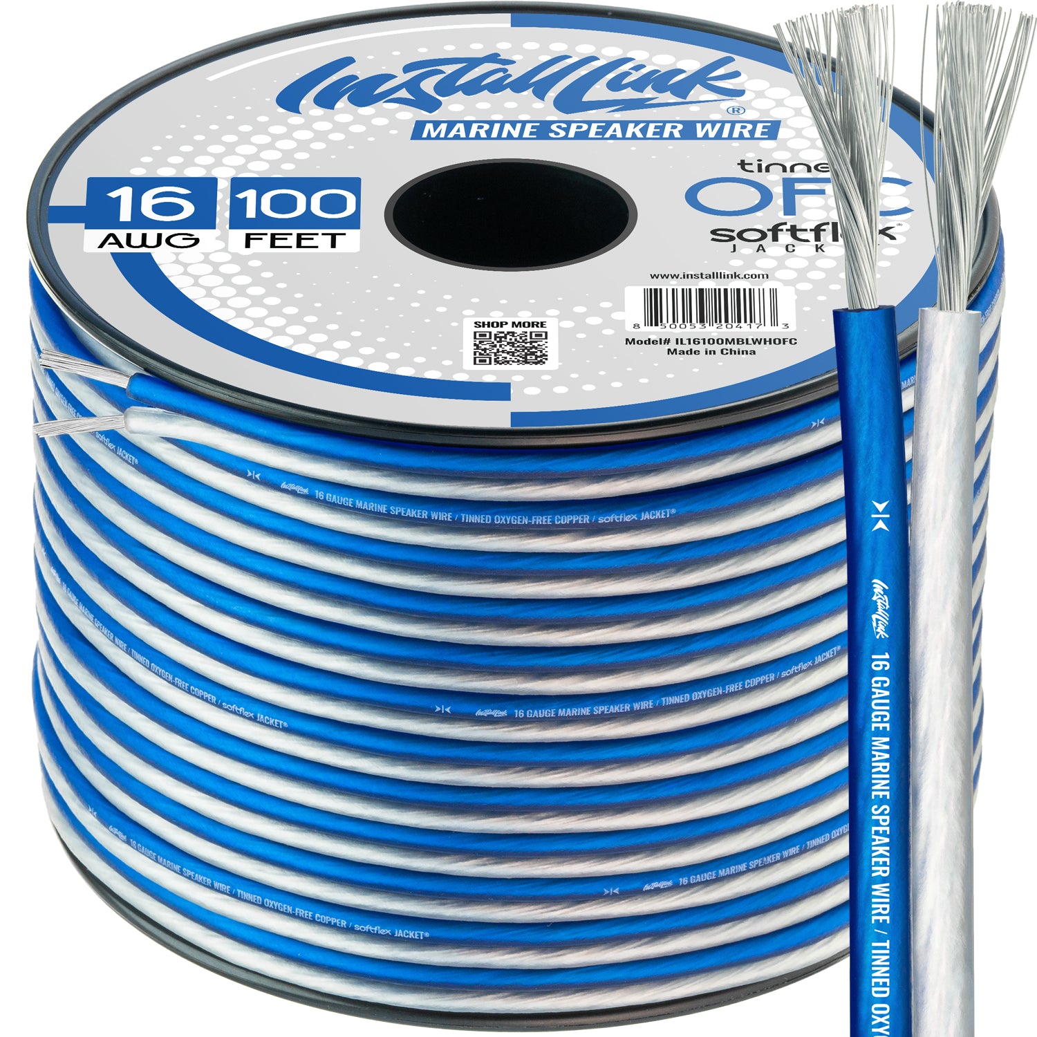 Marine Speaker Wire 16 Gauge, Tinned OFC, 100ft, Blue/White image 0