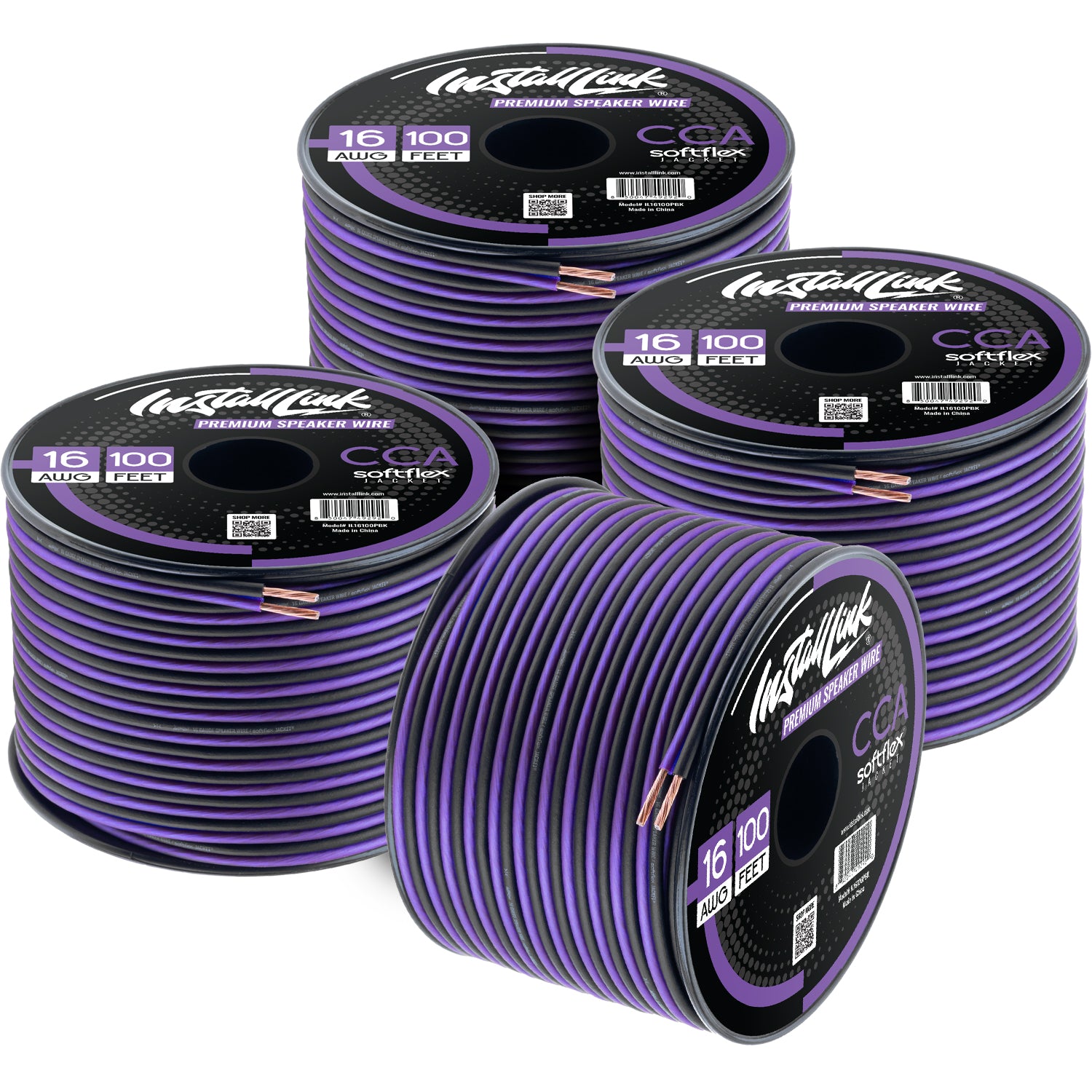 Speaker Wire 16 Gauge, CCA, 100ft, Purple/Black - 4 Pack image 0