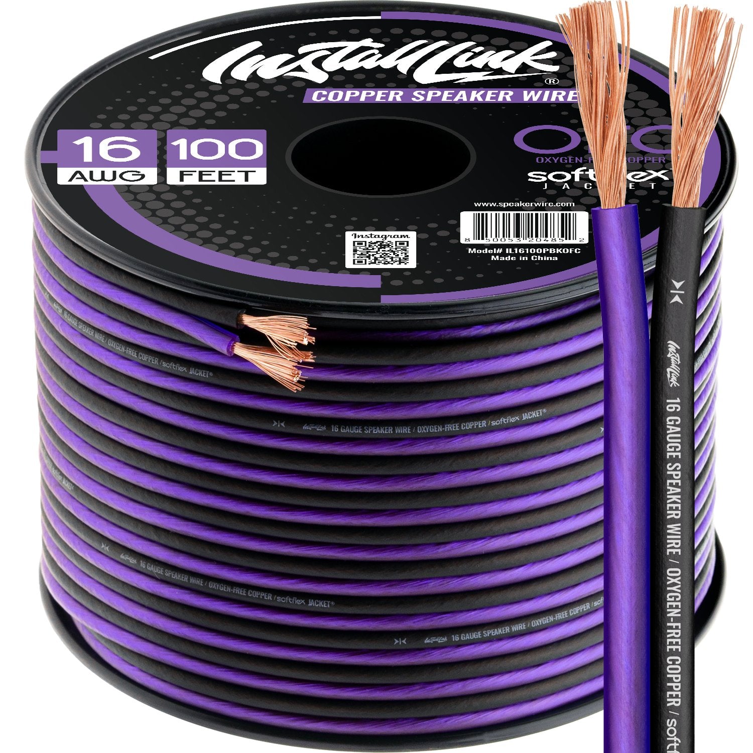 Speaker Wire 16 Gauge, OFC, 100ft, Purple/Black image 0