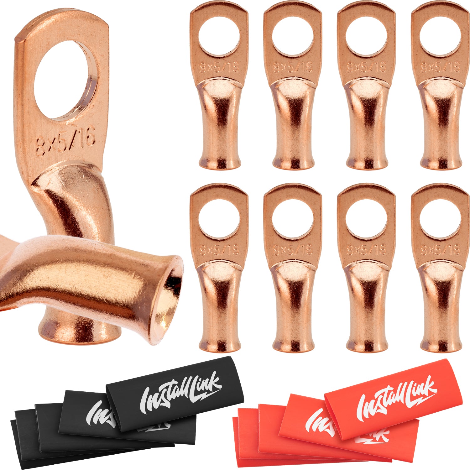 8 Gauge Copper Lugs (5/16") with Heat Shrink, 10-Pack image 0