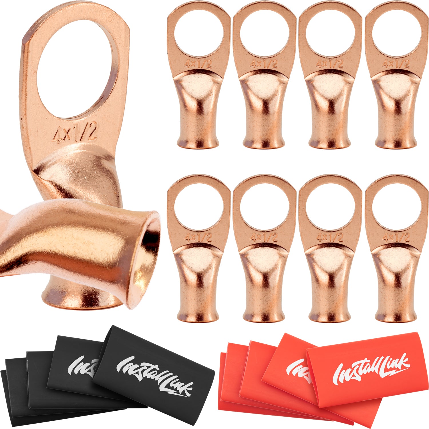 4 Gauge Copper Lugs (1/2") with Heat Shrink, 10-Pack image 0