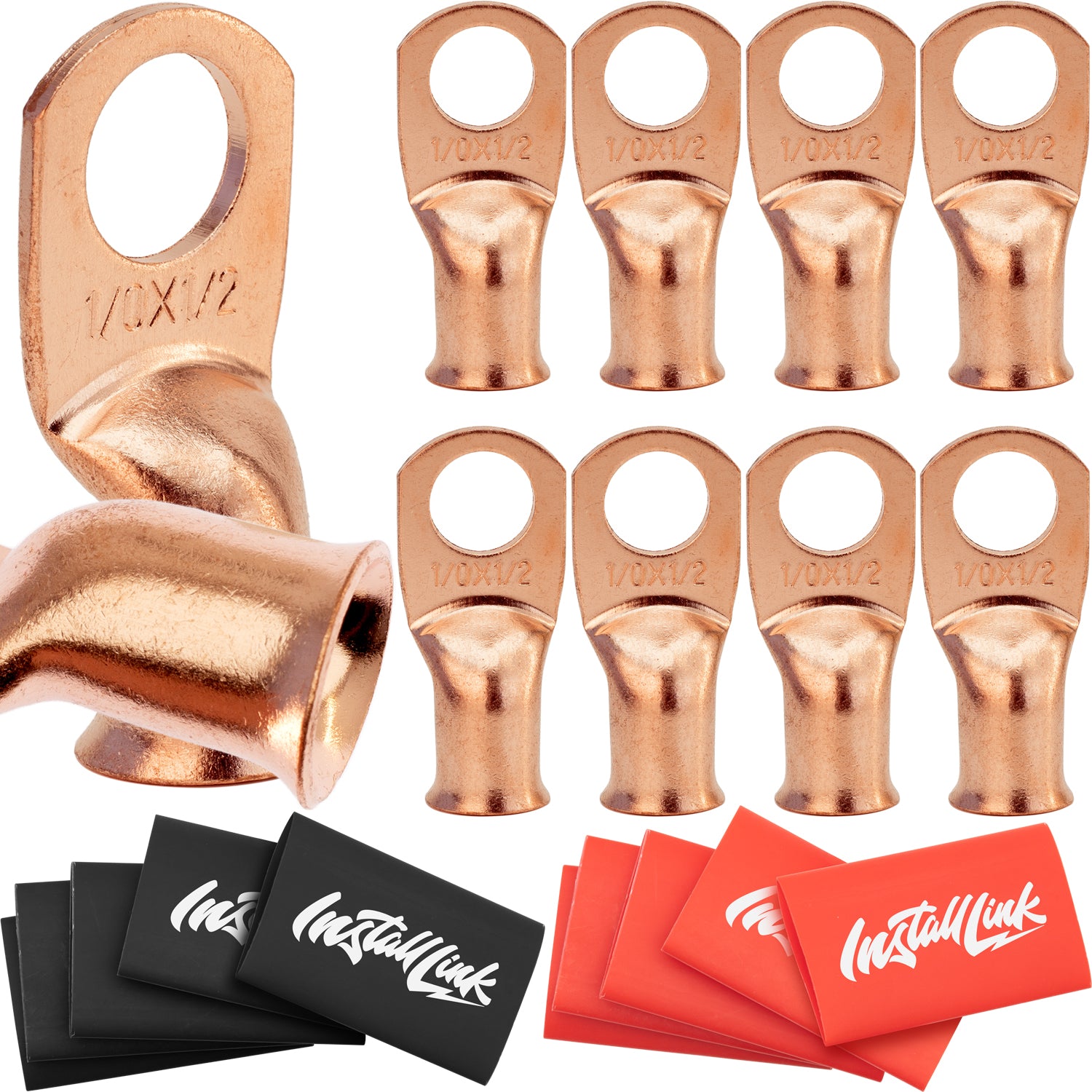 1/0 Gauge Copper Lugs (1/2") with Heat Shrink, 10-Pack image 0
