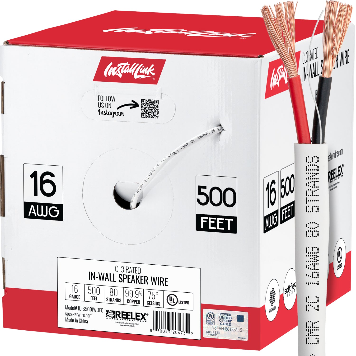 16 Gauge in-Wall Speaker Wire - UL CL3 Rated (500 FT) Oxygen Free Copper (OFC) image 0
