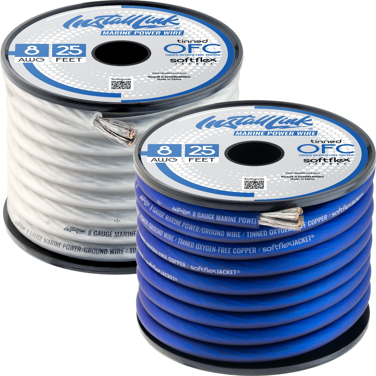 8 Gauge Power or Ground Wire 25ft Blue, 25ft White (50 Feet Total), Tinned OFC image 0