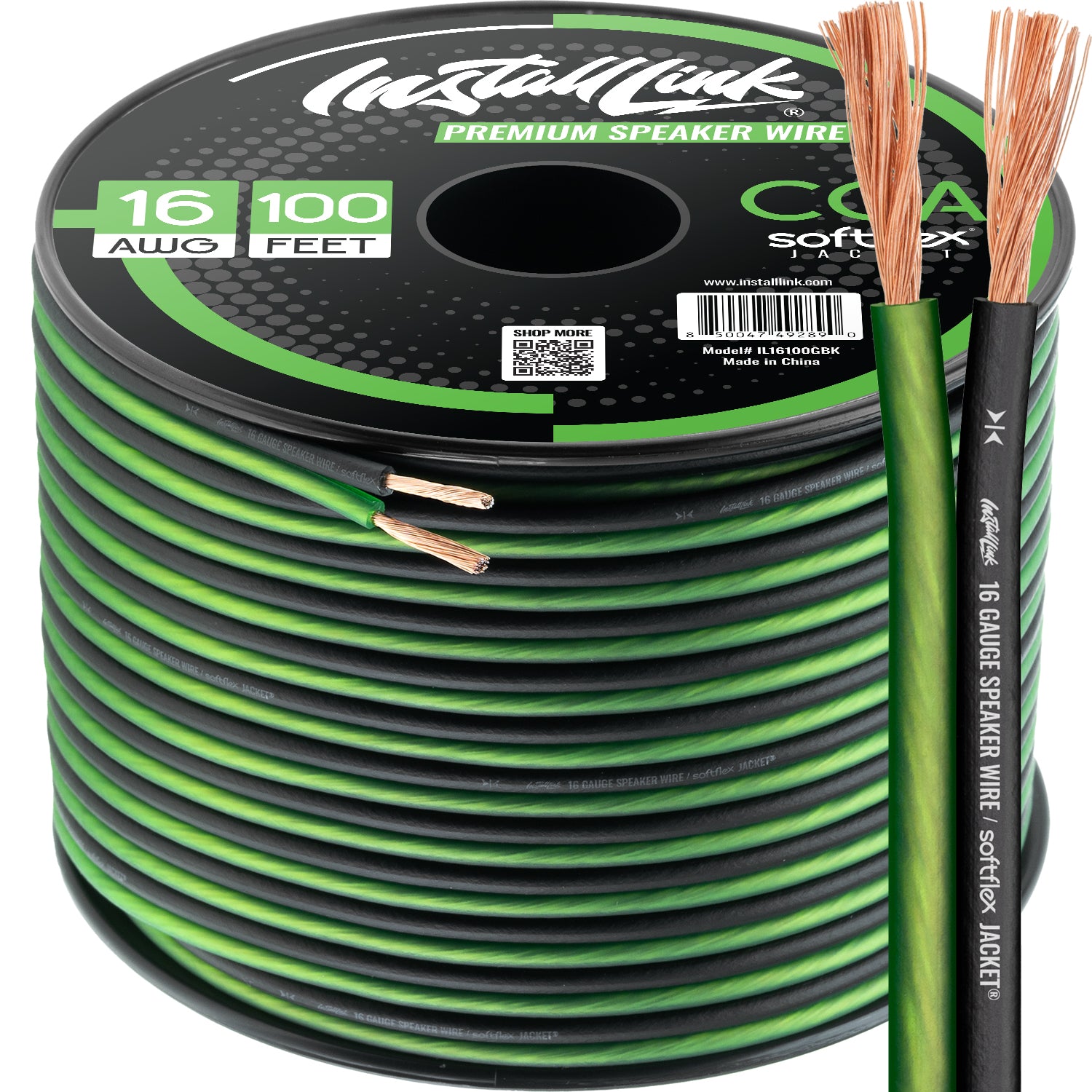 Speaker Wire 16 Gauge, CCA, 100ft, Green/Black image 0