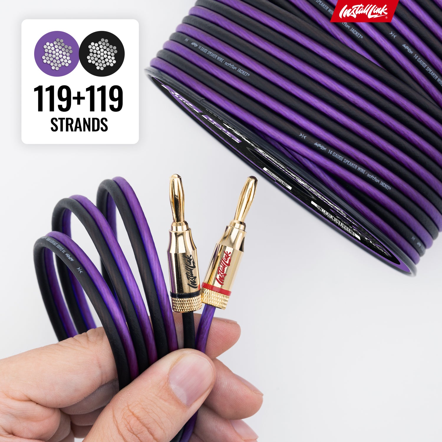 Speaker Wire 14 Gauge, CCA, 100ft, Purple/Black with 12 Banana Plugs image 7