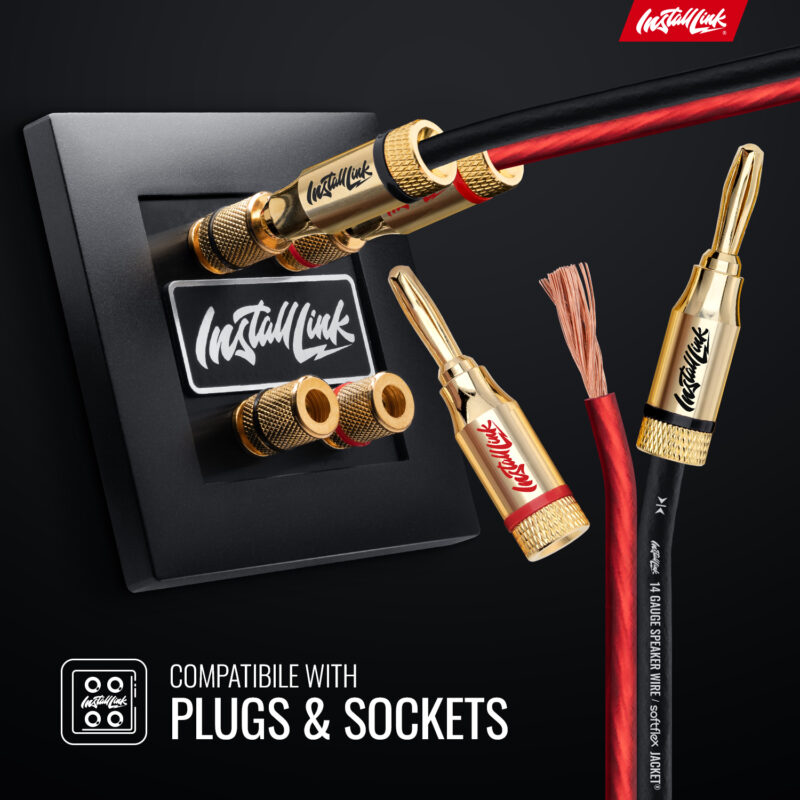 Speaker Wire 14 Gauge, CCA, 100ft, Red/Black with 12 Banana Plugs