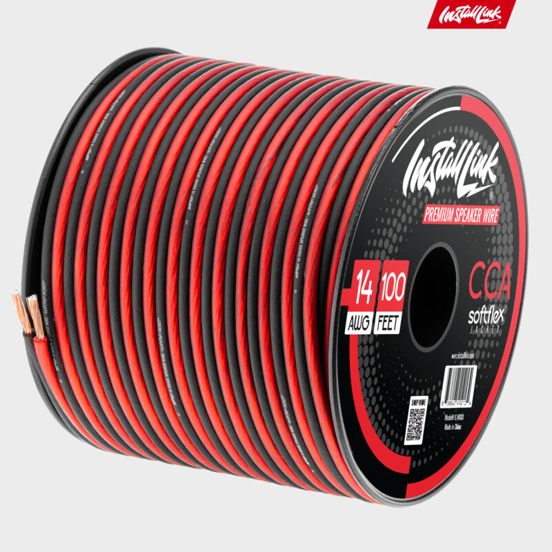 Speaker Wire 14 Gauge, CCA, 100ft, Red/Black with 12 Banana Plugs